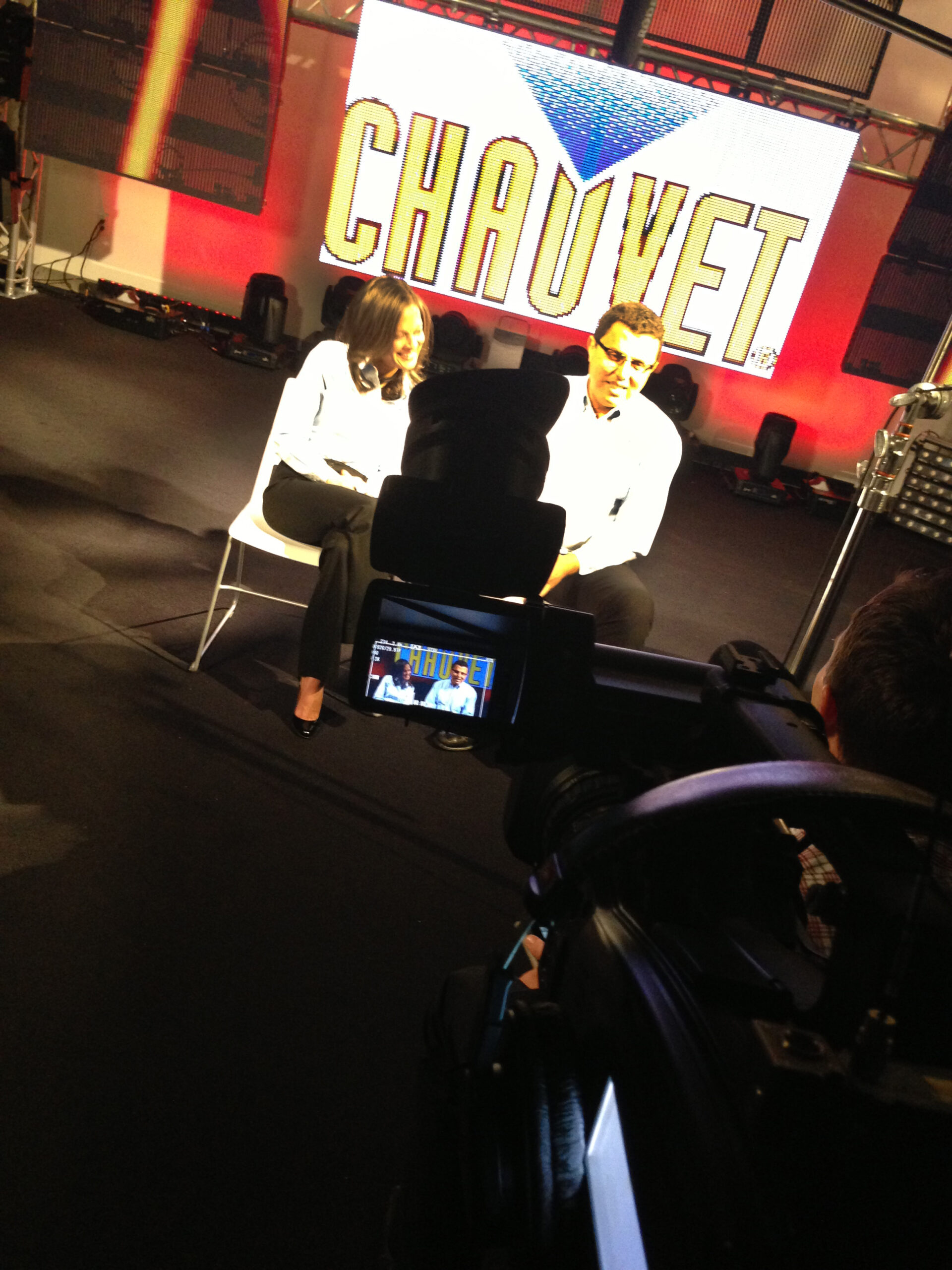 Chauvets inteviewed in front of CHAUVET  Professional VIP video products under a full Chauvet rig.